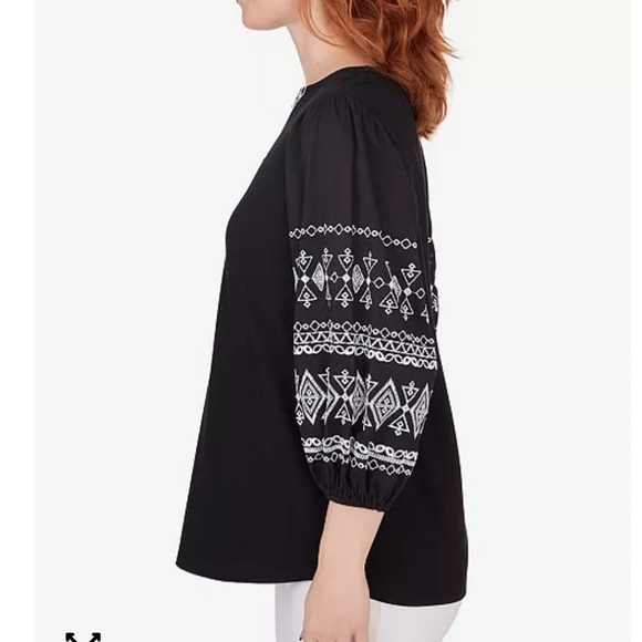 Ruby Rd Woman Black With White Embroidery 3/4 Bell Sleeve Top Size 2X - Picture 3 of 10